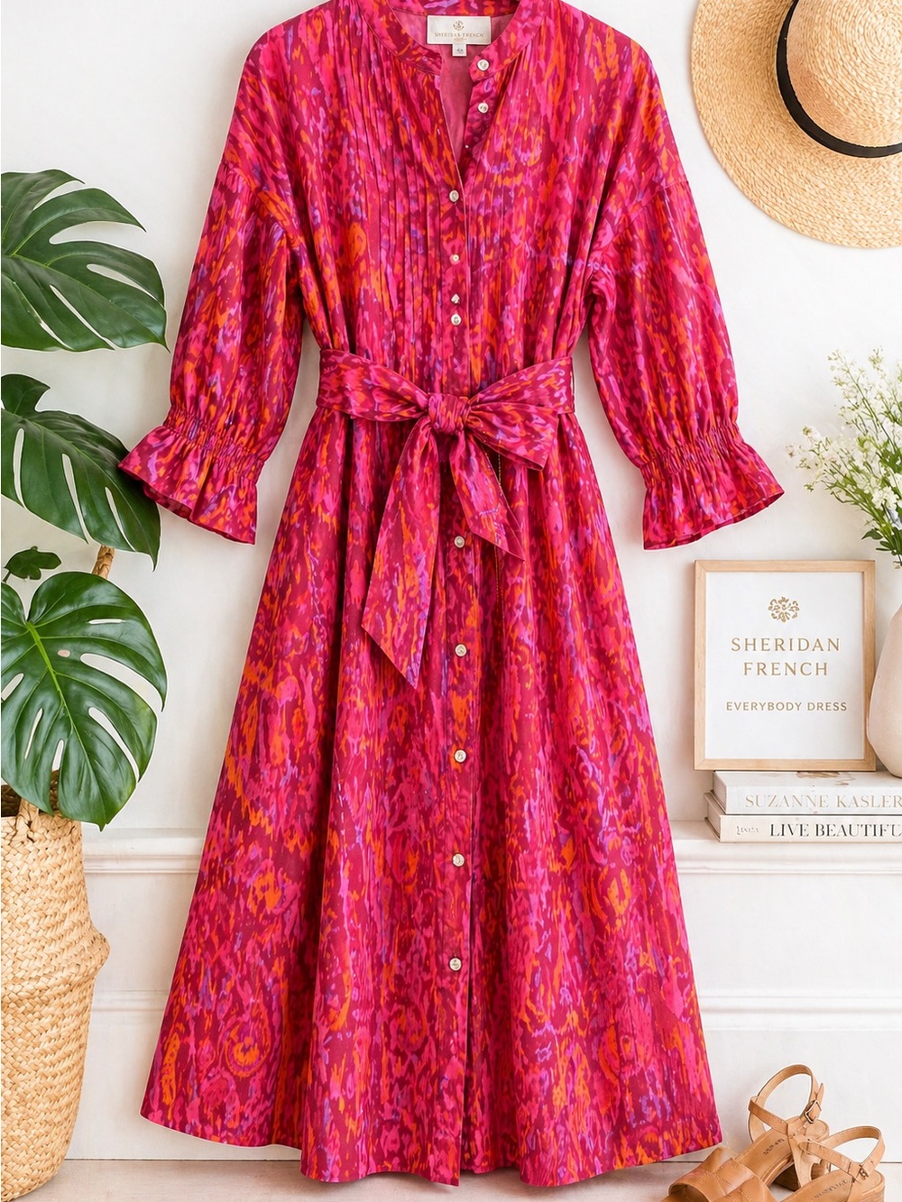 Sheridan French Pink Ikat Everybody Dress OS NWOT Sample Belted Midi